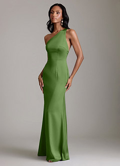 Azazie Voni Bridesmaid Dresses Basil Mermaid One Shoulder Stretch Satin Dress image6
