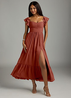 Azazie Anaya Bridesmaid Dresses Auburn A-Line Pleated Chiffon Dress image1