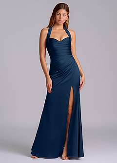 Azazie Destiny Bridesmaid Dresses Dark Navy Mermaid Sweetheart Neckline Stretch Satin Dress image7