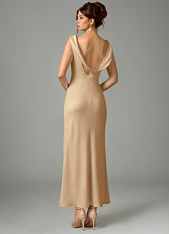 Azazie Kieryn Robes de demoiselle d'honneur Robe Sirène en Satin extensible Plissée Champagne image5