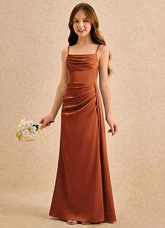 Azazie Shyla Girls Formal Flower Girl Dresses Cinnamon Sheath Pleated Stretch Satin Dress image3
