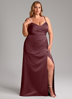 Azazie Azuree Bridesmaid Dresses Sangria A-Line Pleated Stretch Satin Dress image13
