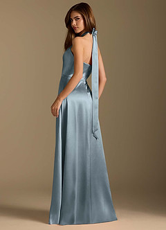 Azazie Tracie Abiti da Damigella Abito A-Line in Raso Metallizzato Plissettato Blu Polveroso image9