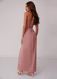 Barbie ♥ Azazie Robes de demoiselle d'honneur Robe Fourreau en Mousseline de soie Corset Rose Poussiéreuse image3