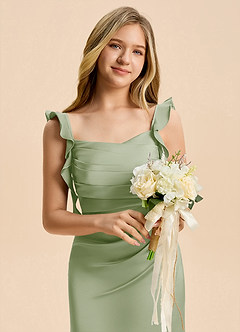 Azazie Jessamine Junior Dusty Sage A-Line Ruched Stretch Satin Dress image8