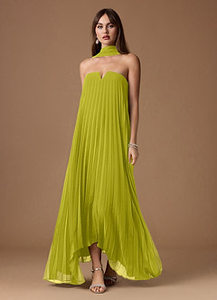 Nahla Lemon Green Allover Pleated Maxi Dress image5