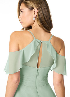 Azazie Dakota Bridesmaid Dresses Agave A-Line V-Neck Pleated Chiffon Dress image4