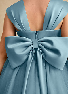 Azazie Chickadee Flower Girl Dresses Moody Blue Ball-Gown Sweetheart Neckline Matte Satin Dress image6