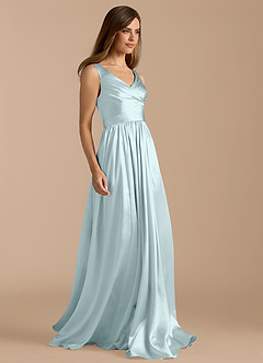 Azazie Keyla Bridesmaid Dresses Mist A-Line Pleated Metallic Satin Dress image7