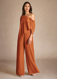 Azazie Halima Mother of the Bride Dresses Cinnamon Jumpsuit/Pantsuit Side Slit Chiffon Dress image2