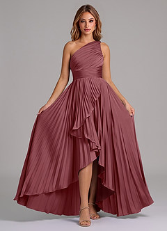 Azazie Lyrica 신부 들러리 드레스 A라인 한쪽 어깨 스트레치 새틴 비대칭 드레스 image6