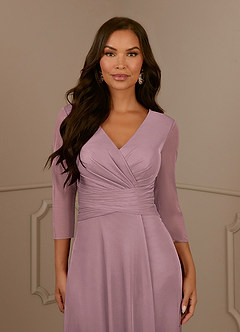 Azazie Annetta Mother of the Bride Dresses Dusty Rose A-Line V-Neck Pleated Mesh Dress image5