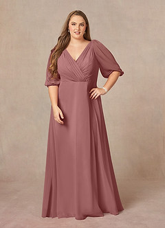 Azazie Bronwyn Kleider für die Brautmutter A-Linie V-Hals Gerüscht Chiffon Kleid Wüstenrose image6
