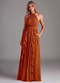 Azazie Avary Bridesmaid Dresses Paprika A-Line Pleated Chiffon Dress image4