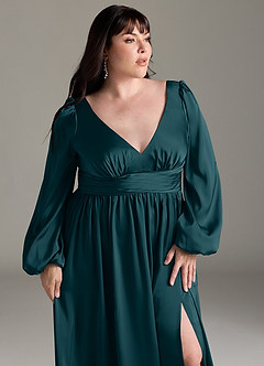 Azazie Norah Bridesmaid Dresses Pine A-Line Stretch Satin Dress image12