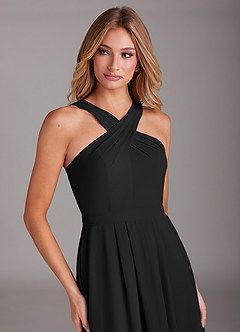 Azazie Dixie Bridesmaid Dresses Black A-Line Halter Pleated Chiffon Dress image5