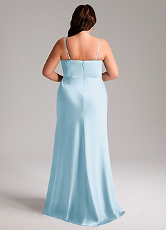 Azazie Lidia Bridesmaid Dresses Sky Blue Mermaid Side Slit Stretch Satin Dress image9