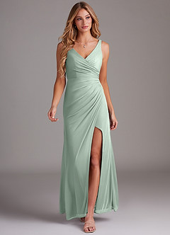Azazie Leandra Bridesmaid Dresses Agave Mermaid V-Neck Pleated Mesh Dress image5