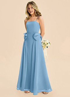 Azazie Nyah Junior Steel Blue A-Line Pleated Chiffon Dress image4