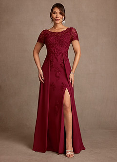 Azazie Alva Mother of the Bride Dresses Burgundy A-Line Lace Dress image1