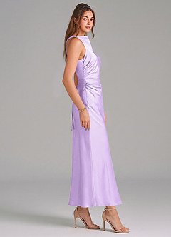 Azazie Evadne Vestidos de damas de honor Vestido de Lila de Satén Elástico de Corte Recto con Plisado image4