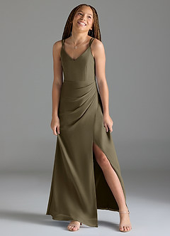 Azazie Leo Junior Willow Green Mermaid Pleated Chiffon Dress image4