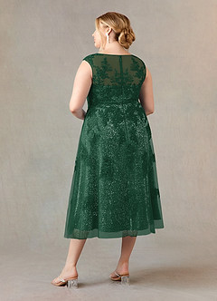 Azazie Flynn vestidos de madre de la novia Vestido de Verde Oscuro de Tul de Corte En A con Cuello barco encaje image9