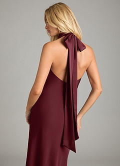 Azazie Velli Bridesmaid Dresses Cabernet Mermaid High Neck Stretch Satin Dress image2