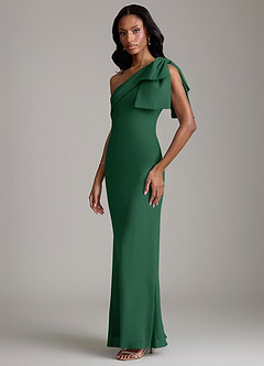 Azazie Yuanna Vestidos de damas de honor Vestido de Verde Oscuro de Gasa de Corte Sirena con Hombro unilateral image5