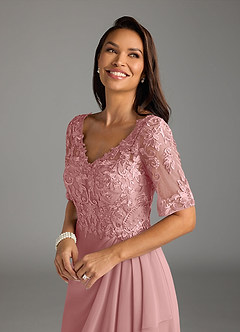 Azazie Amedeus Mother of the Bride Dresses Dusty Rose A-Line V-Neck Lace Chiffon Dress image5