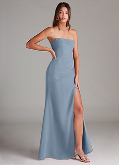 Azazie Leonis Bridesmaid Dresses Dusty Blue Sheath Strapless Chiffon Convertible Dress image8