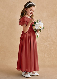 Azazie Ali Flower Girl Dresses Terracotta A-Line Pleated Chiffon Dress image5