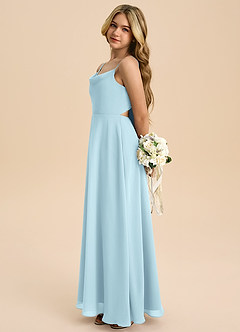 Azazie Shale Junior Cloud Blue A-Line Bow Chiffon Dress image2