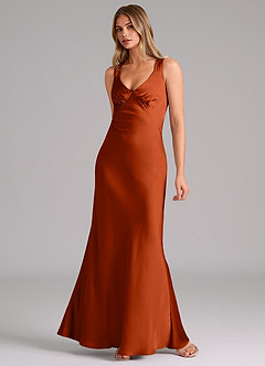 Azazie Kamila Brautjungfernkleider A-Linie Plissee Stretch-Satin Kleid Paprika image3