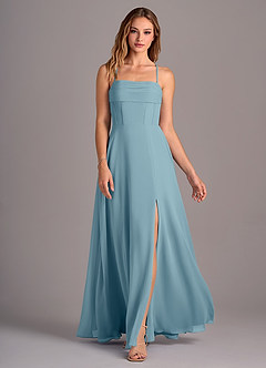 Azazie Carolyn Bridesmaid Dresses Moody Blue A-Line Pleated Chiffon Dress image4