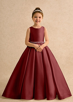 Azazie Ophelia Flower Girl Dresses Burgundy Ball-Gown Bow Mikado Dress image6