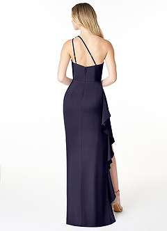 Azazie Latrice Bridesmaid Dresses Stormy Sheath One Shoulder Cascading Ruffles Stretch Satin Dress image2