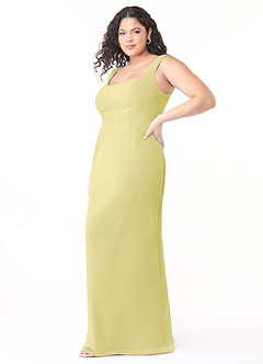 Azazie Flori Robes de demoiselle d'honneur Robe Fourreau en Mousseline de soie Col Carré Sorbet Citron image7