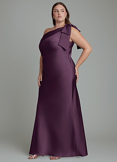 Azazie Yuanna Bridesmaid Dresses Plum Mermaid One Shoulder Stretch Satin Dress image12