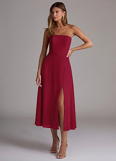 Azazie Wren Bridesmaid Dresses Burgundy A-Line Strapless Chiffon Dress image1