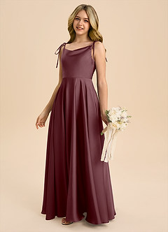 Azazie Popsy Junior Sangria A-Line Bow Stretch Satin Dress image7