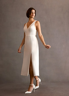 Azazie Chari Wedding Dresses Diamond White A-Line V-Neck Stretch Crepe Dress image1