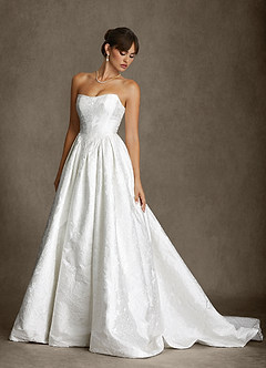 Azazie Bria Wedding Dresses Diamond White Ball-Gown Strapless Floral Jacquard Dress image10
