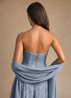 Azazie Lorain vestidos de madre de la novia Vestido de Azul Polvoriento de Devorado Floral de Corte En A con Plisado image11
