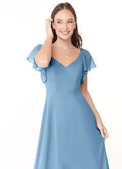 Azazie Syenna Robes de demoiselle d'honneur Robe Trapèze en Mousseline de soie Rayé Acier Bleuté image5