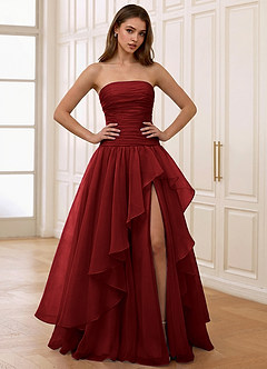 Ocavivien Burgundy Tulle Prom Dress image4