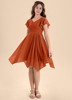 Azazie Janeaurelia Junior Burnt Orange A-Line Pleated Chiffon Dress image4