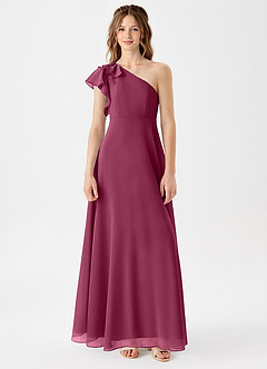 Azazie Arabella Junior Mulberry A-Line Ruched Chiffon Dress image3