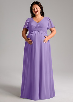 Azazie Verna Maternity Bridesmaid Dresses A-Line V-Neck Ruched Chiffon Floor-Length Dress image11