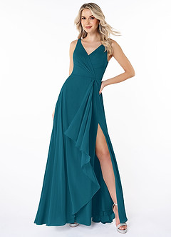 Azazie Calvi Final Sale Ink Blue A-Line Ruched Chiffon Dress image4